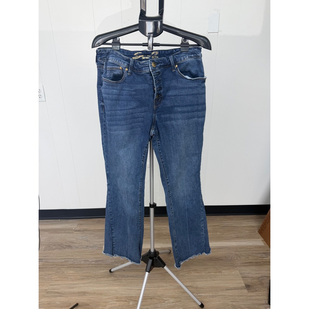 Seven7 Jeans Women 14 Blue Excellent Raw Hem Button Fly Stretch Denim